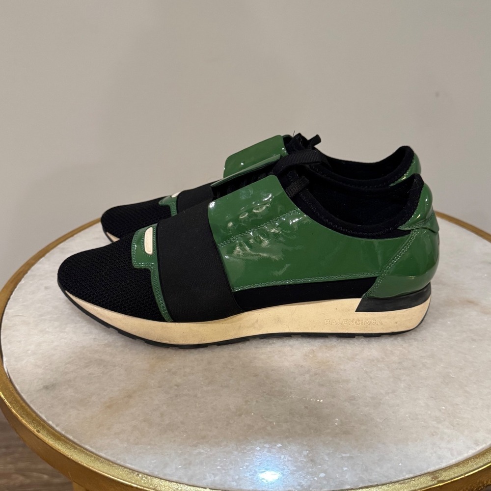 Balenciaga Race Runner Green Patent Leather Mesh Sneakers, Men's 40 - Picture 3 of 9